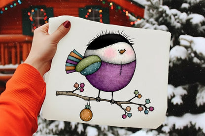 Whimsical Christmas Bird Clipart PNG Bundle