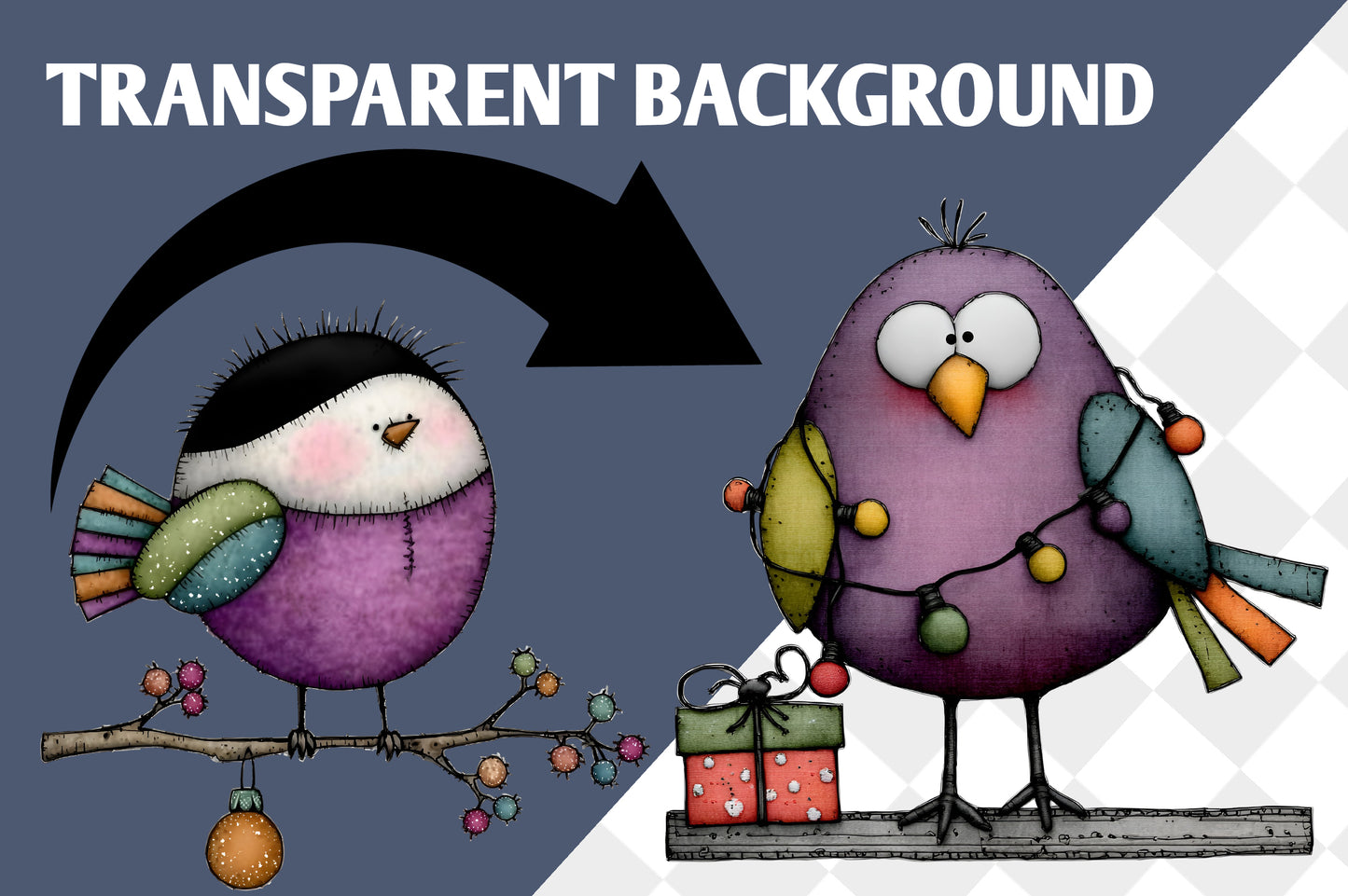 Whimsical Christmas Bird Clipart PNG Bundle