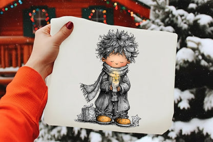 Whimsical Christmas Boy Clipart PNG Bundle
