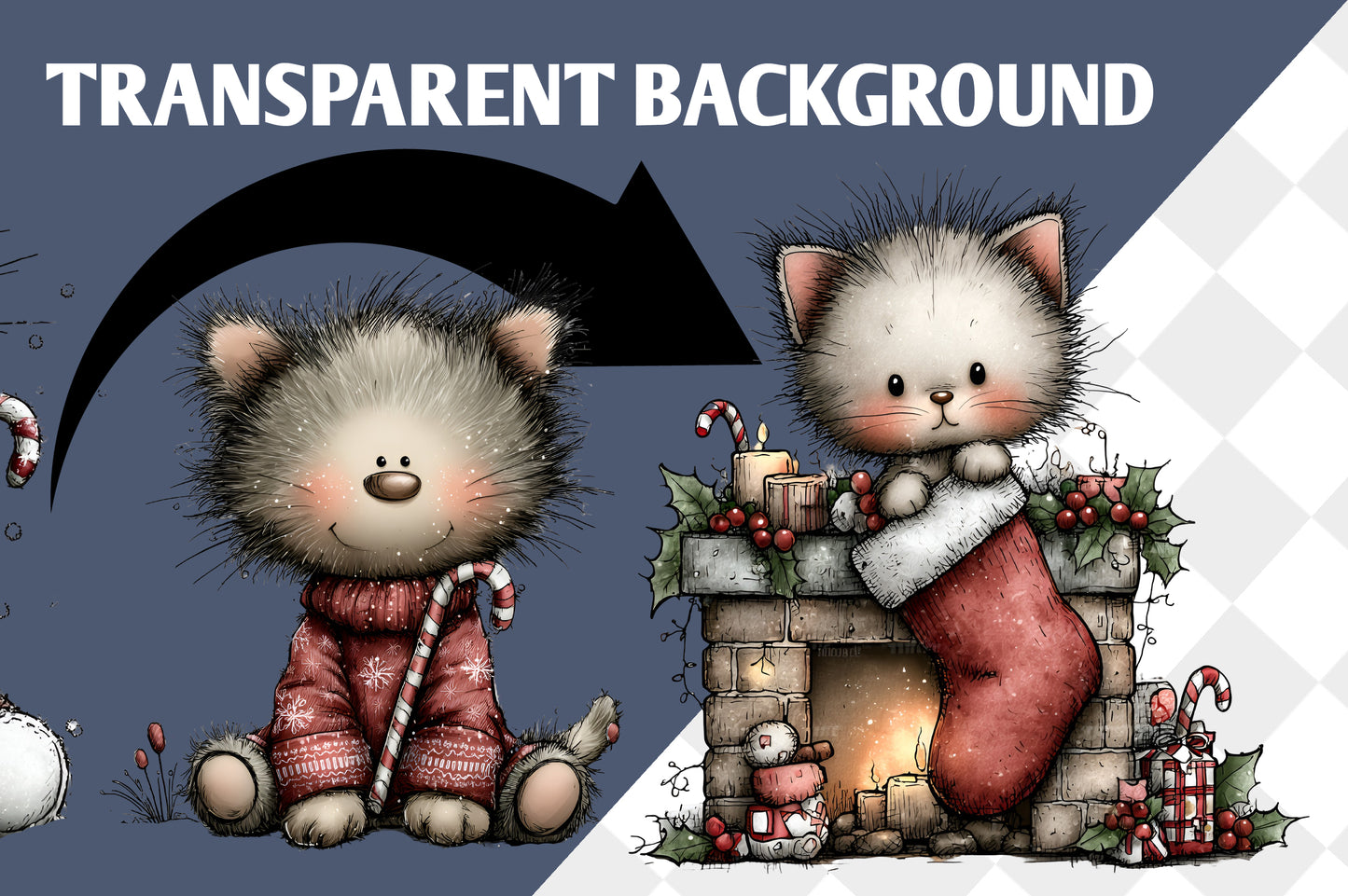 Whimsical Christmas Cat Clipart PNG Bundle