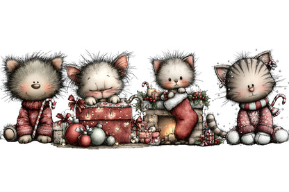 Whimsical Christmas Cat Clipart PNG Bundle