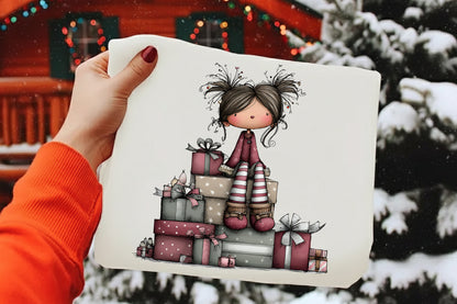 Whimsical Christmas Girl Clipart PNG Bundle
