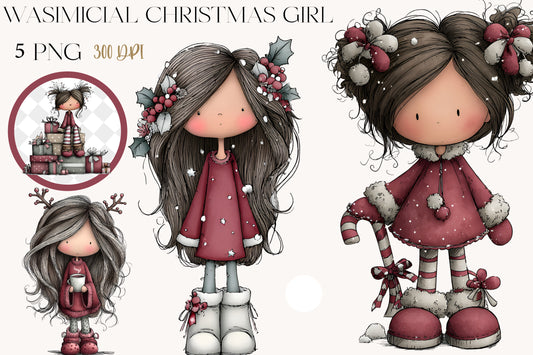 Whimsical Christmas Girl Clipart PNG Bundle