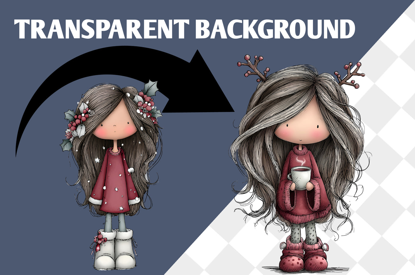 Whimsical Christmas Girl Clipart PNG Bundle