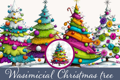 Whimsical Christmas Tree Clipart PNG Bundle
