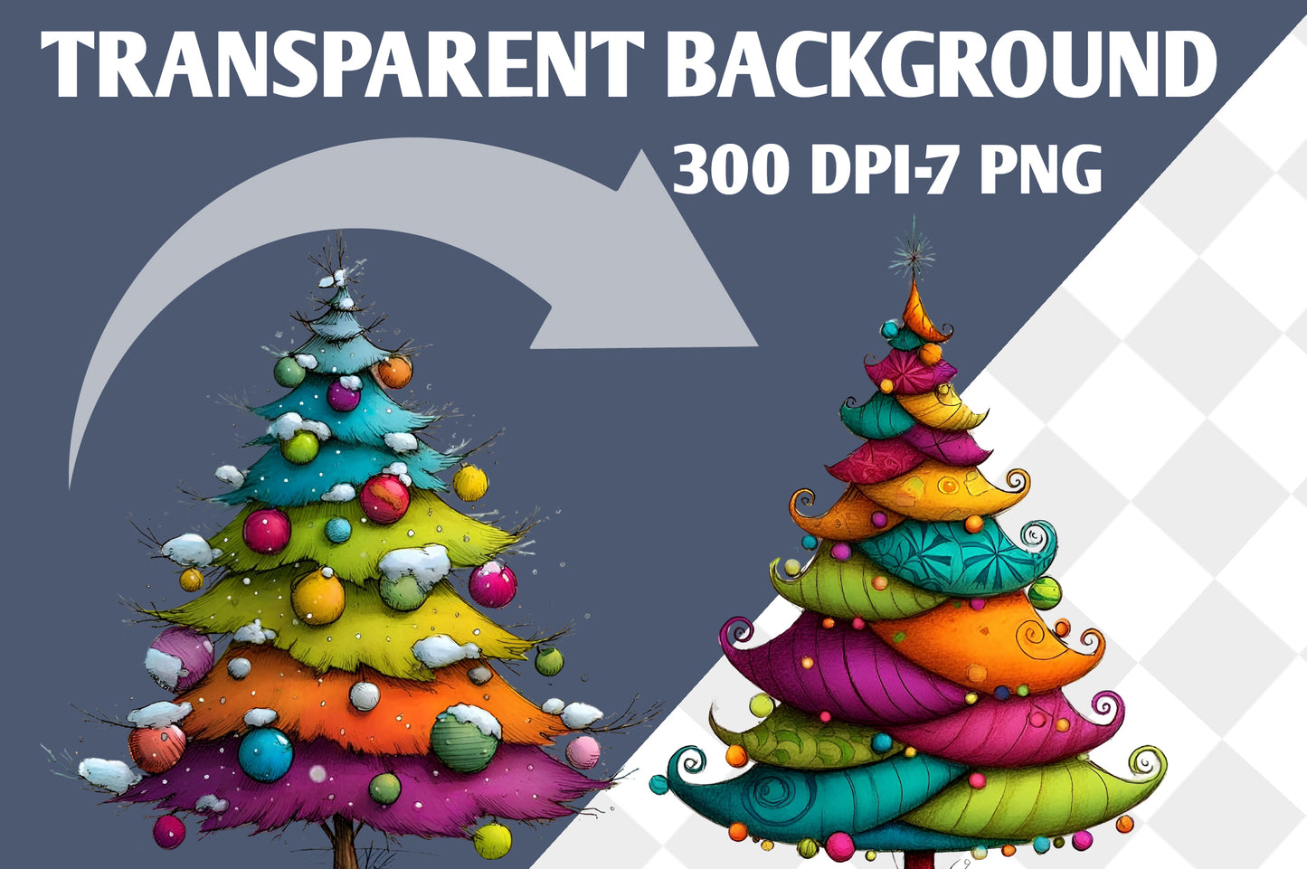 Whimsical Christmas Tree Clipart PNG Bundle