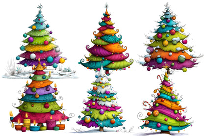 Whimsical Christmas Tree Clipart PNG Bundle