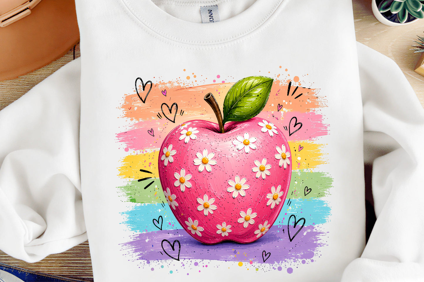 Colorful Teacher Apple Daisy PNG | Cute School Back to School Sublimation