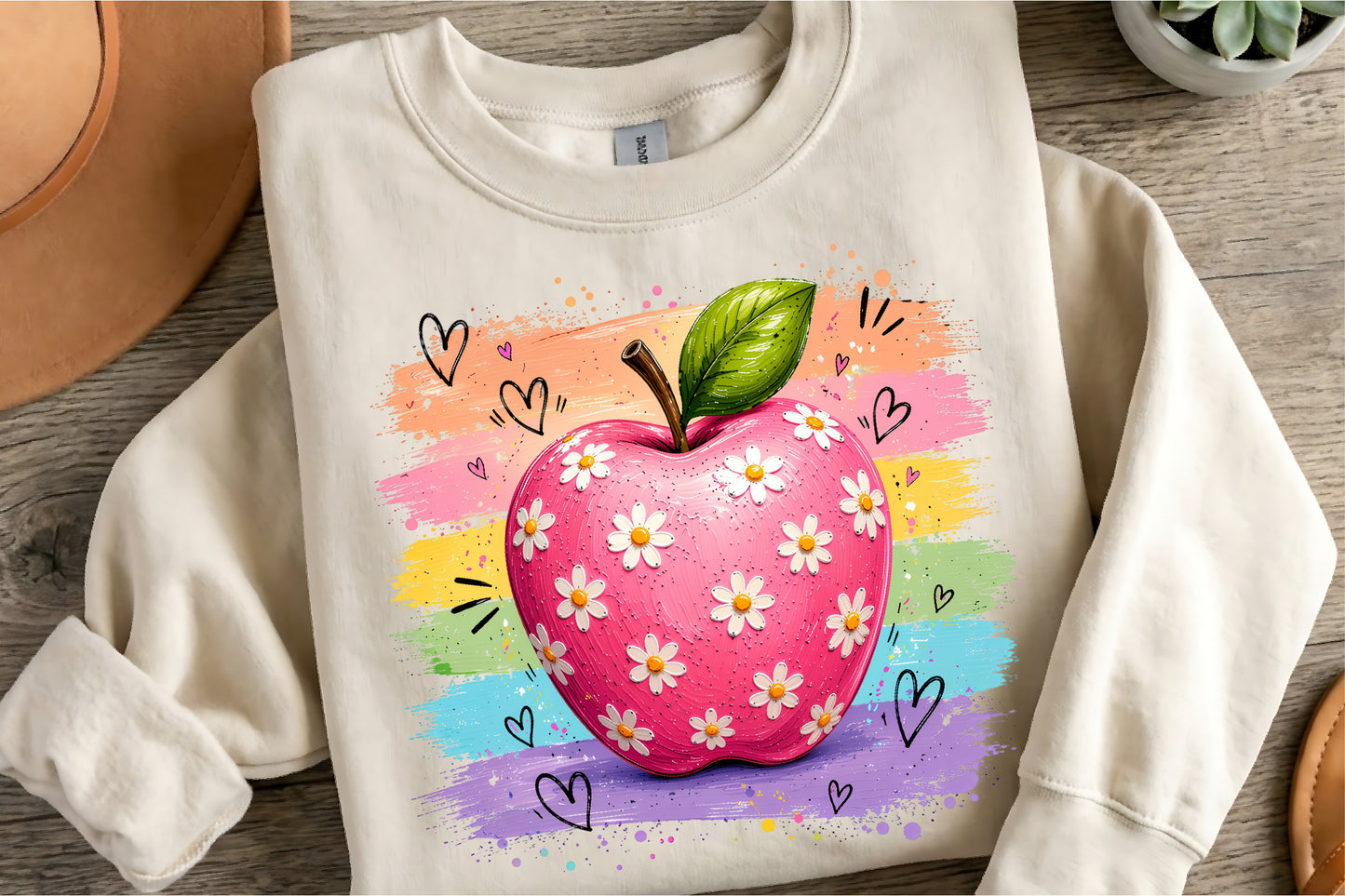 Colorful Teacher Apple Daisy PNG | Cute School Back to School Sublimation