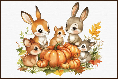 Watercolor Autumn Forest PNG Bundle Fall Woodland Clipart