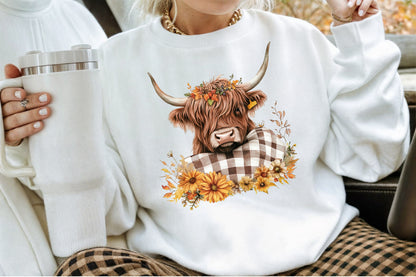 Watercolor Autumn Highland Cow PNG Bundle Fall Cow Clipart