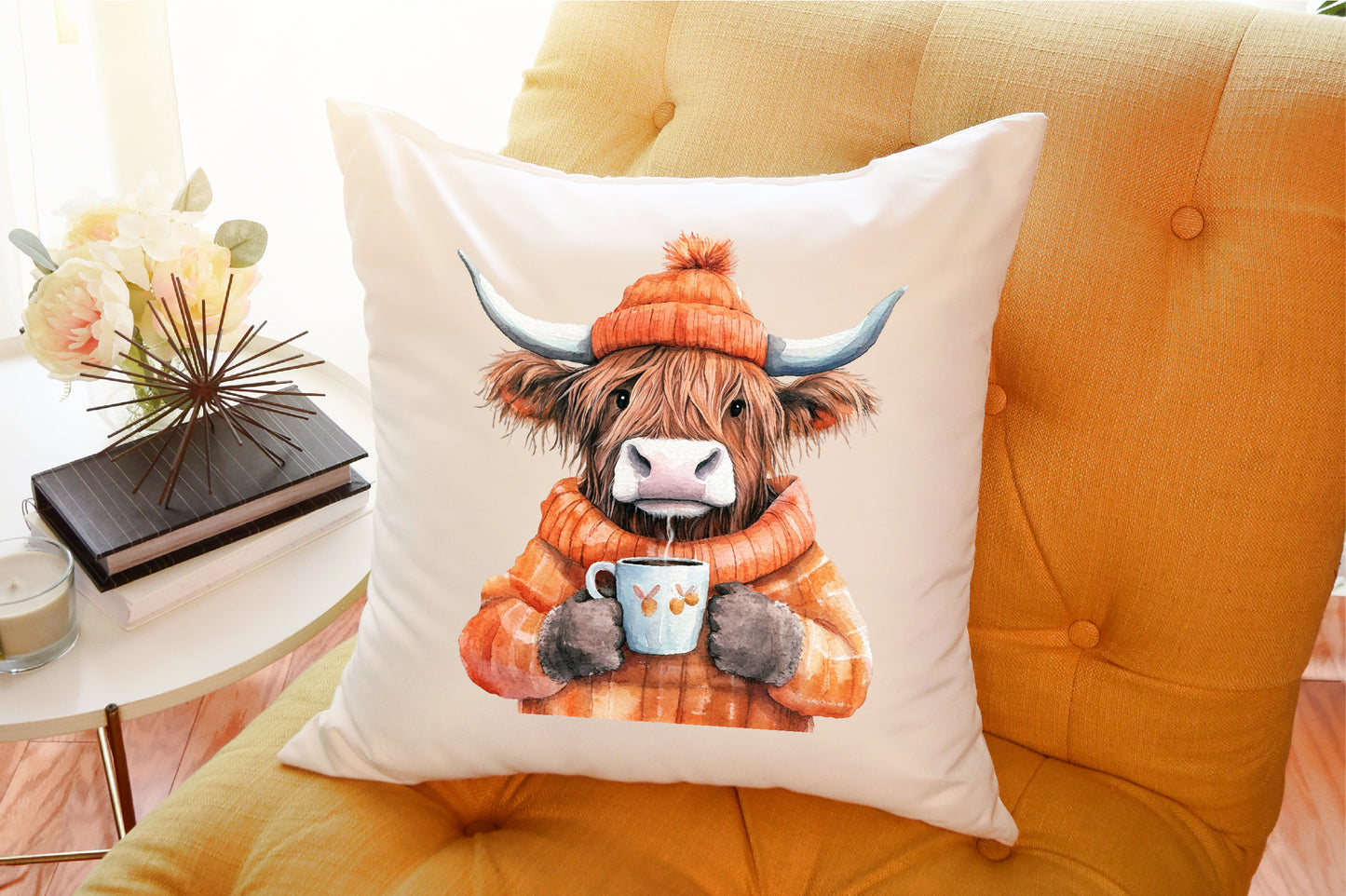 Watercolor Autumn Highland Cow PNG Bundle Fall Cow Clipart