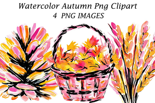 Watercolor Autumn PNG Clipart | Fall Watercolor Leaves & Floral