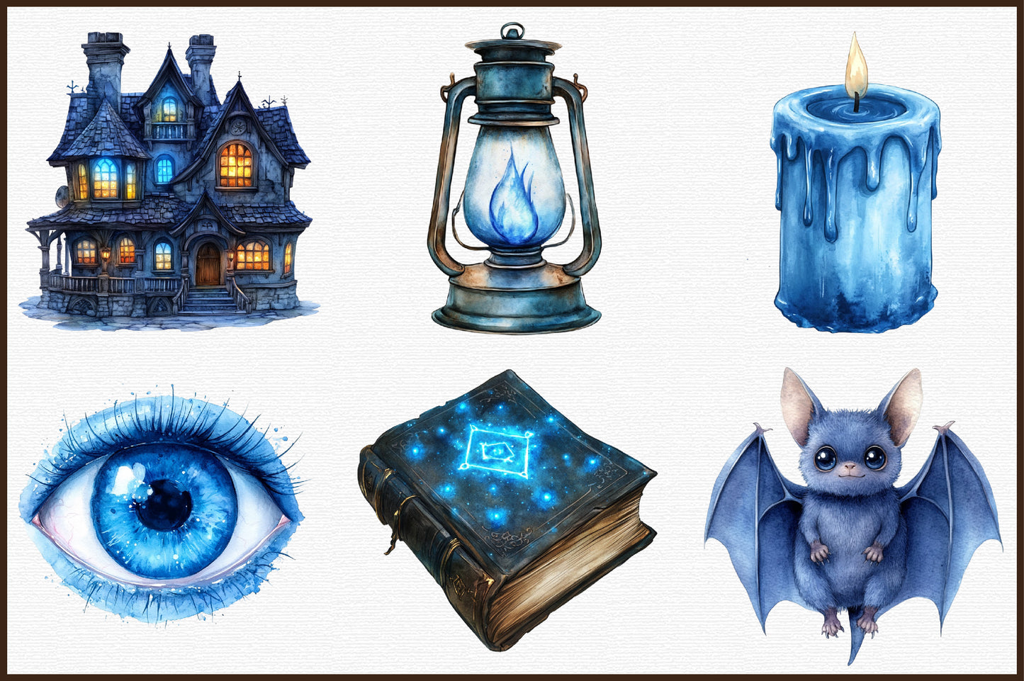 Watercolor Blue Halloween Clipart Bundle PNG
