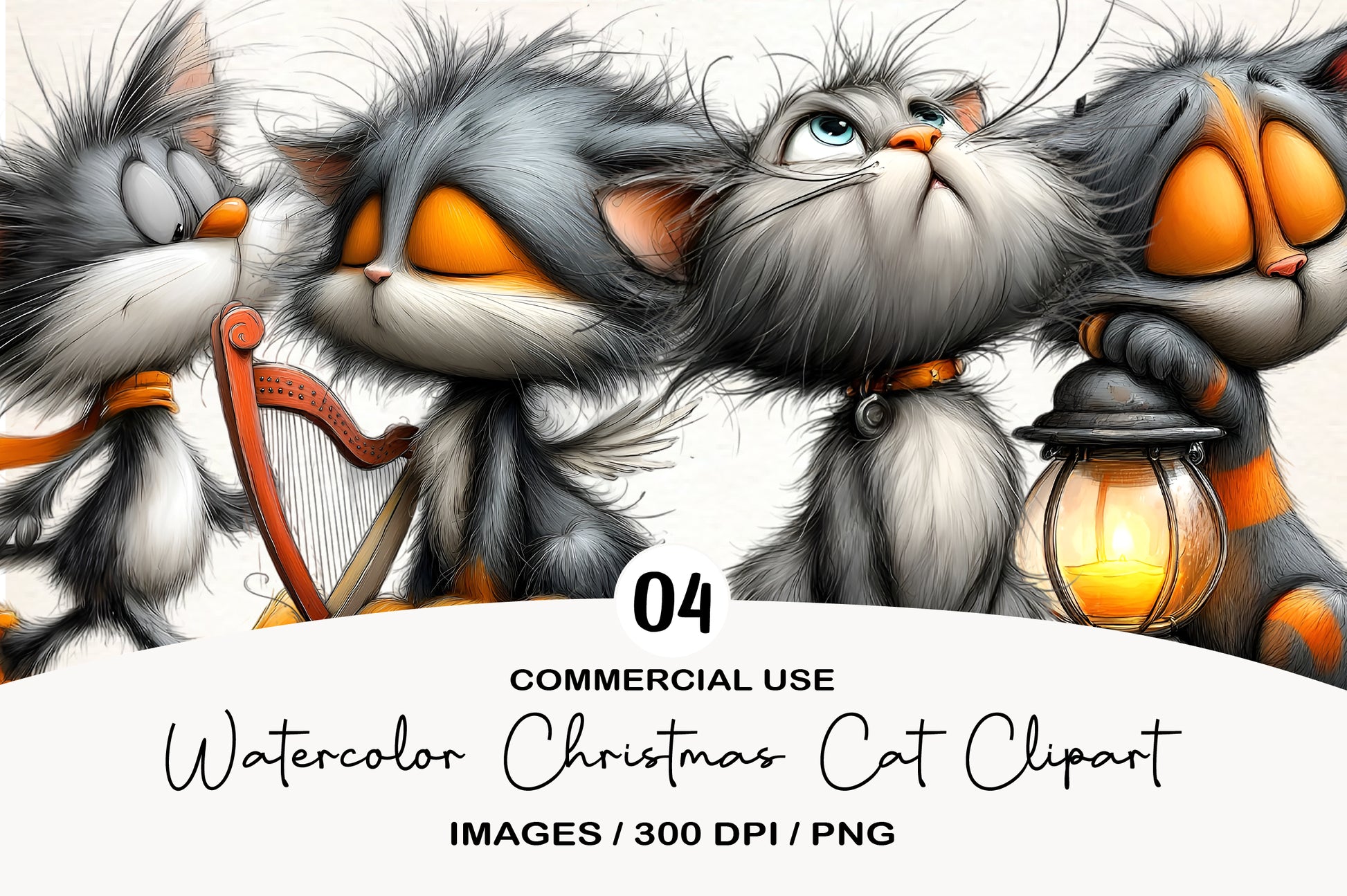 Watercolor Christmas Cat Clipart PNG | Cute Holiday Cat