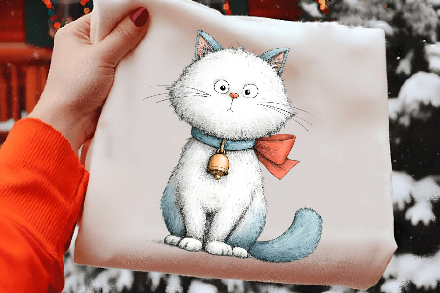 Watercolor Christmas Cat Clipart PNG | Cute Holiday Cats
