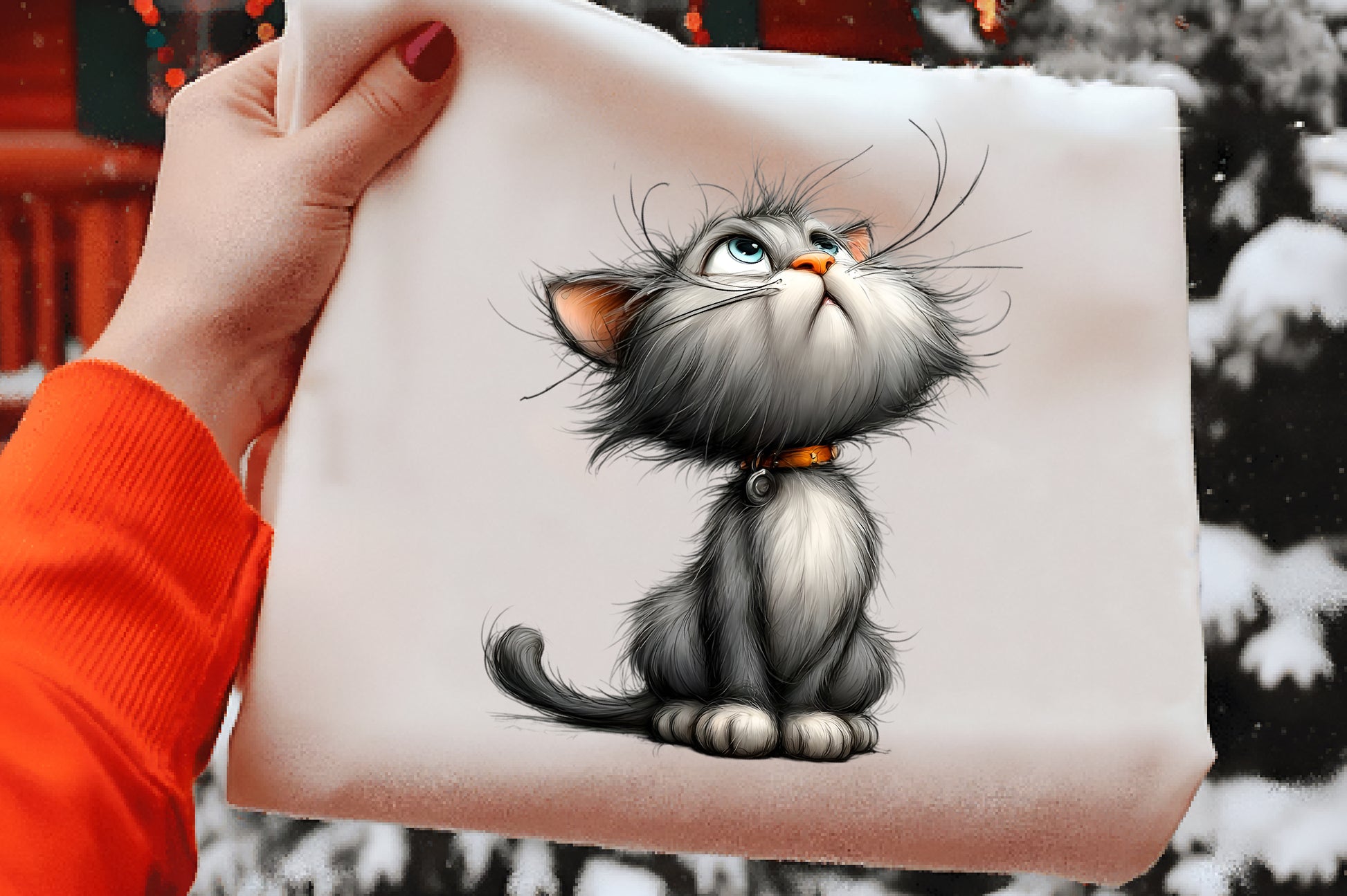 Watercolor Christmas Cat Clipart PNG | Cute Holiday Cat