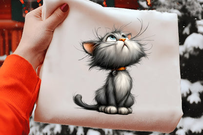 Watercolor Christmas Cat Clipart PNG | Cute Holiday Cat