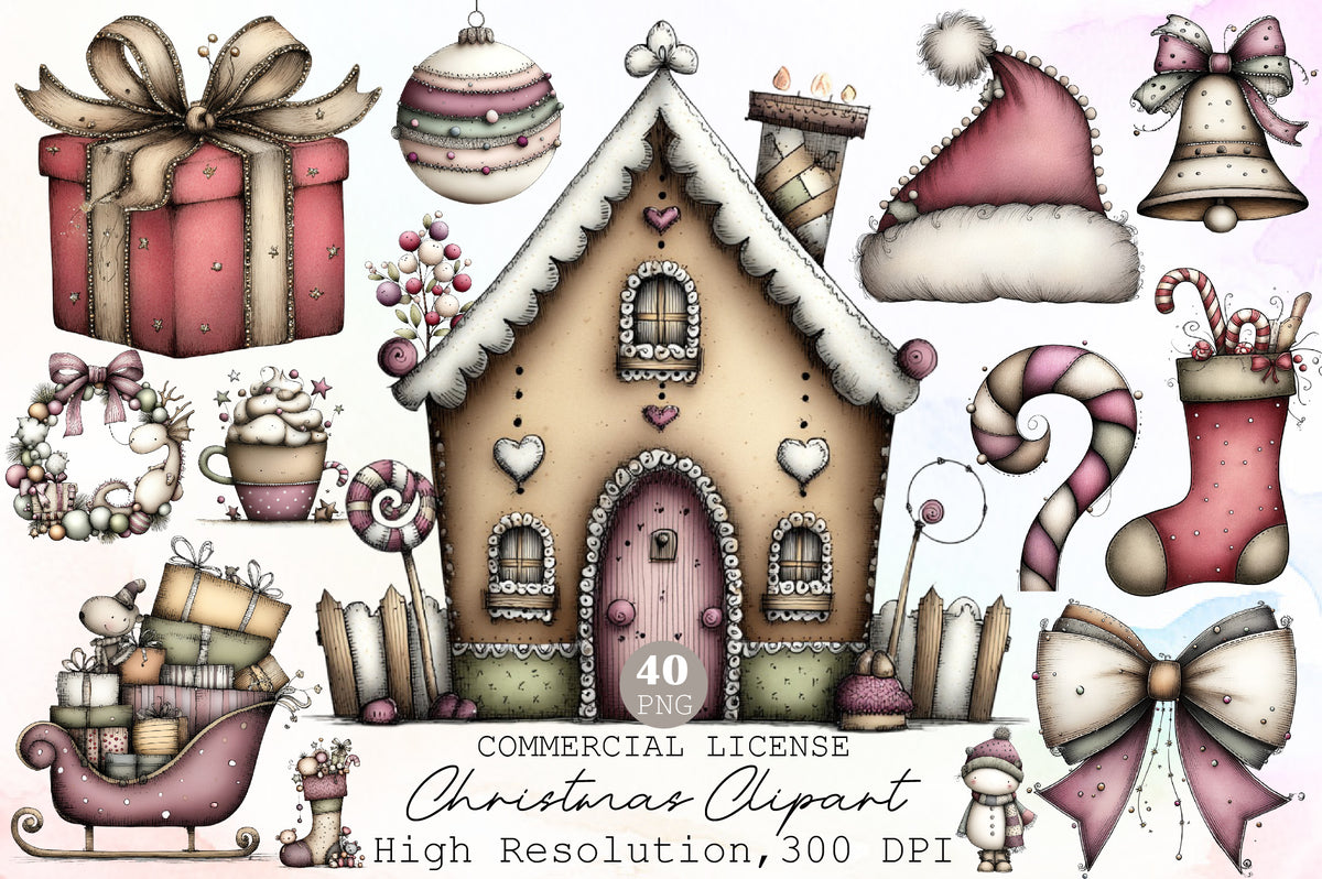 Watercolor Christmas Clipart PNG Bundle