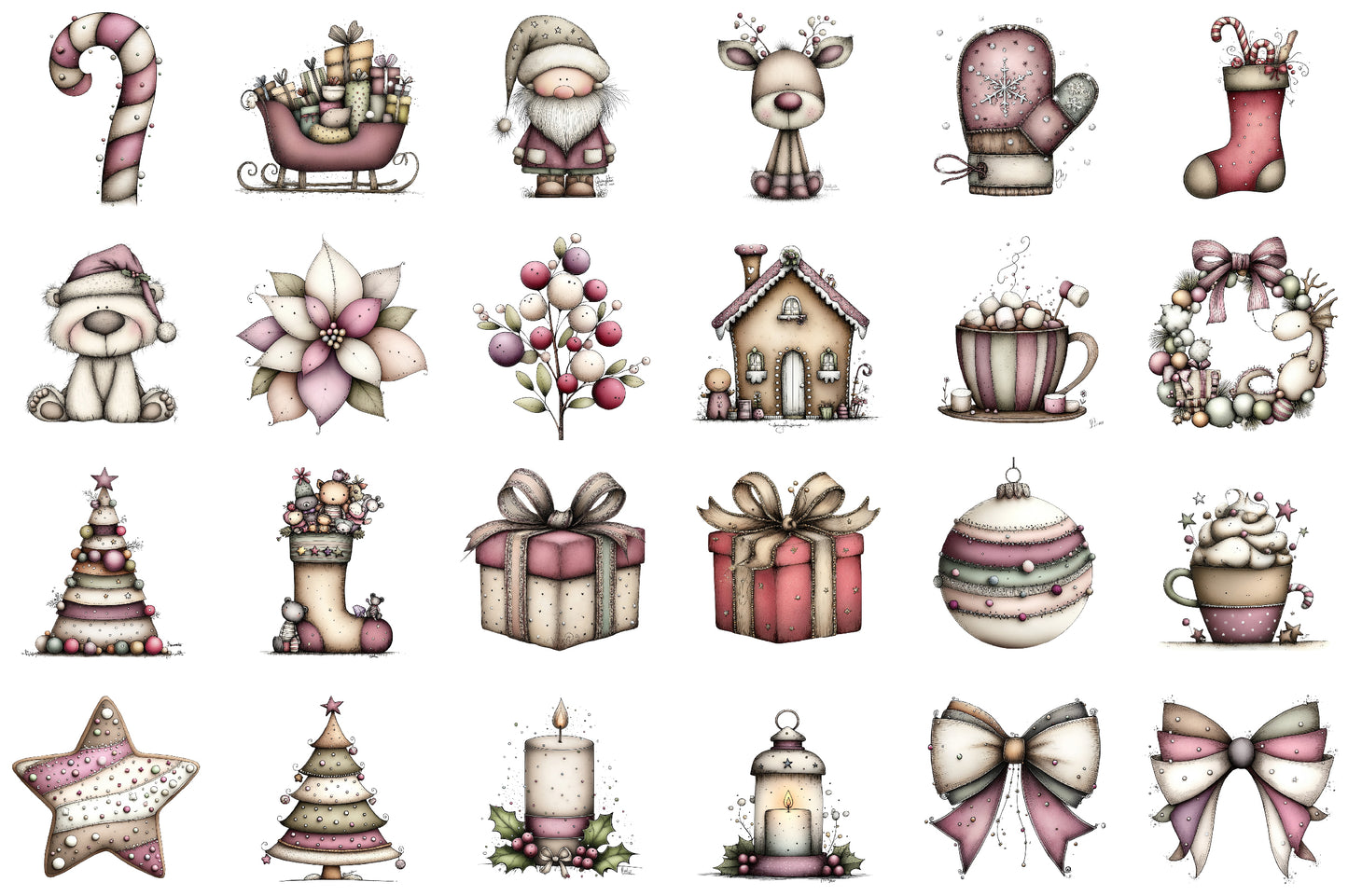 Watercolor Christmas Clipart PNG Bundle