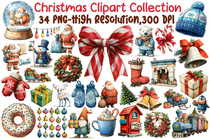 Watercolor Christmas Clipart Collection PNG Bundle