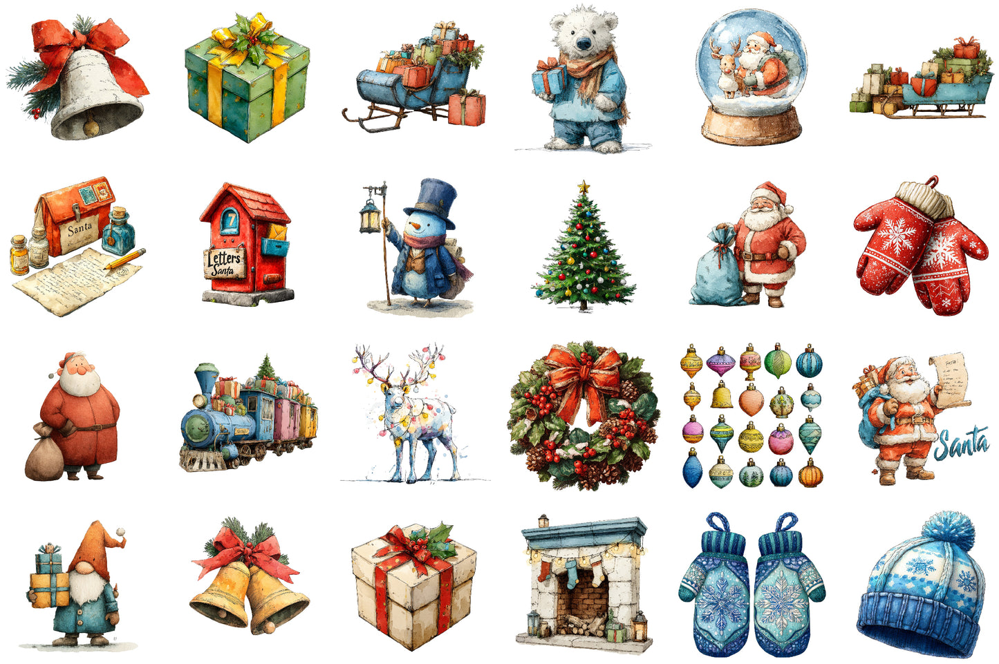 Watercolor Christmas Clipart Collection PNG Bundle