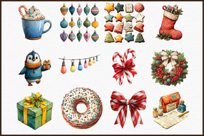 Watercolor Christmas Clipart Collection PNG Bundle