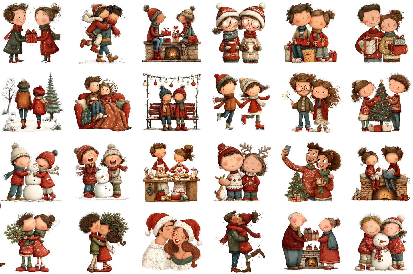 Watercolor Christmas Couple Clipart PNG Bundle