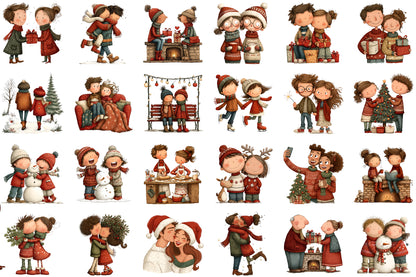 Watercolor Christmas Couple Clipart PNG Bundle