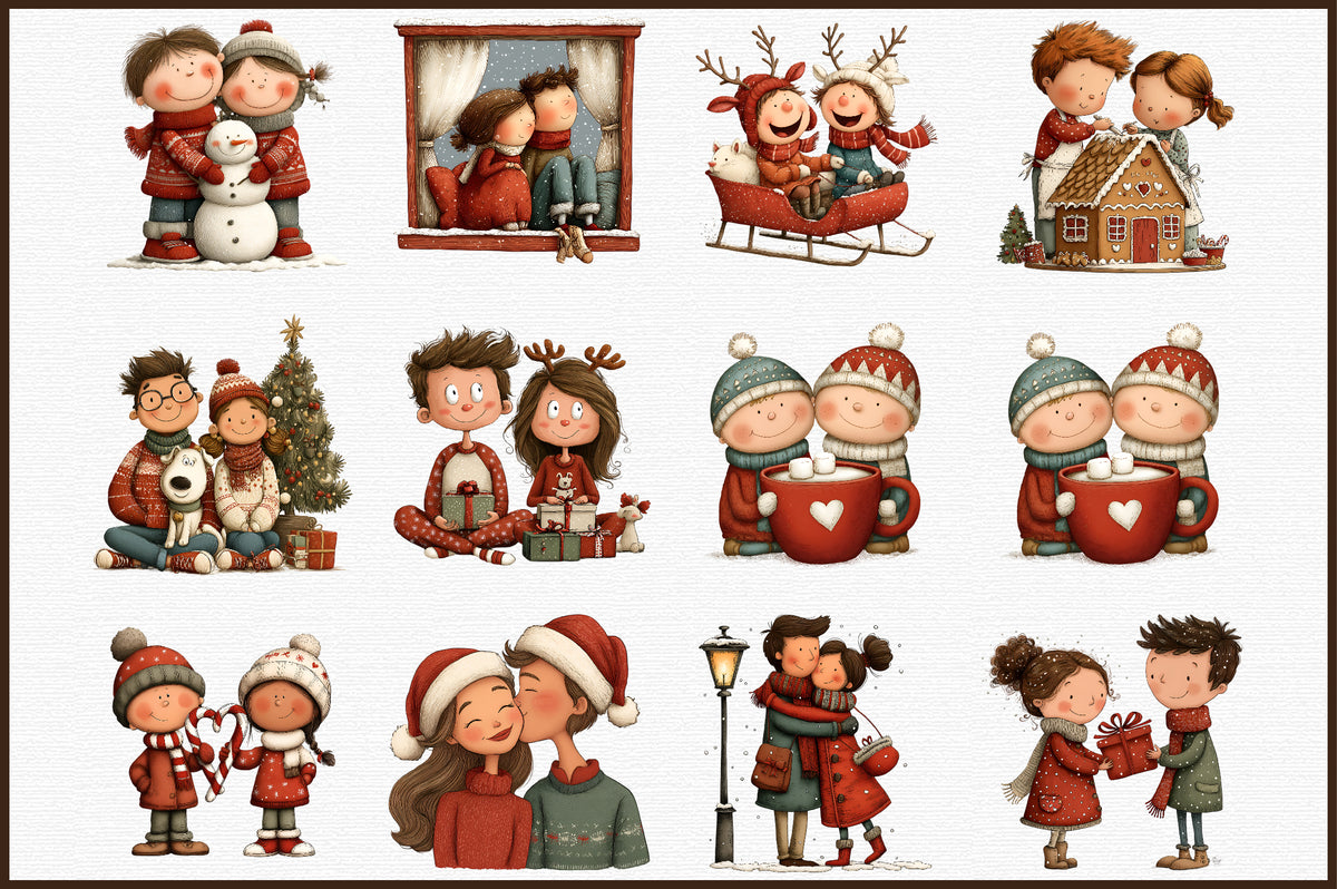 Watercolor Christmas Couple Clipart PNG Bundle