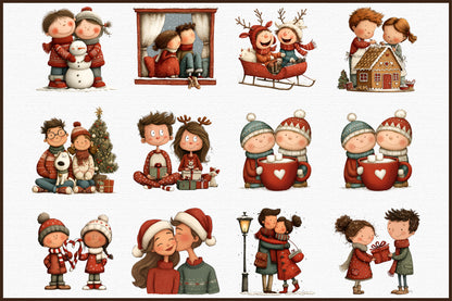 Watercolor Christmas Couple Clipart PNG Bundle