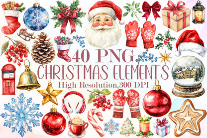 Watercolor Christmas DIY Elements PNG Bundle