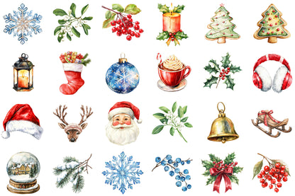 Watercolor Christmas DIY Elements PNG Bundle