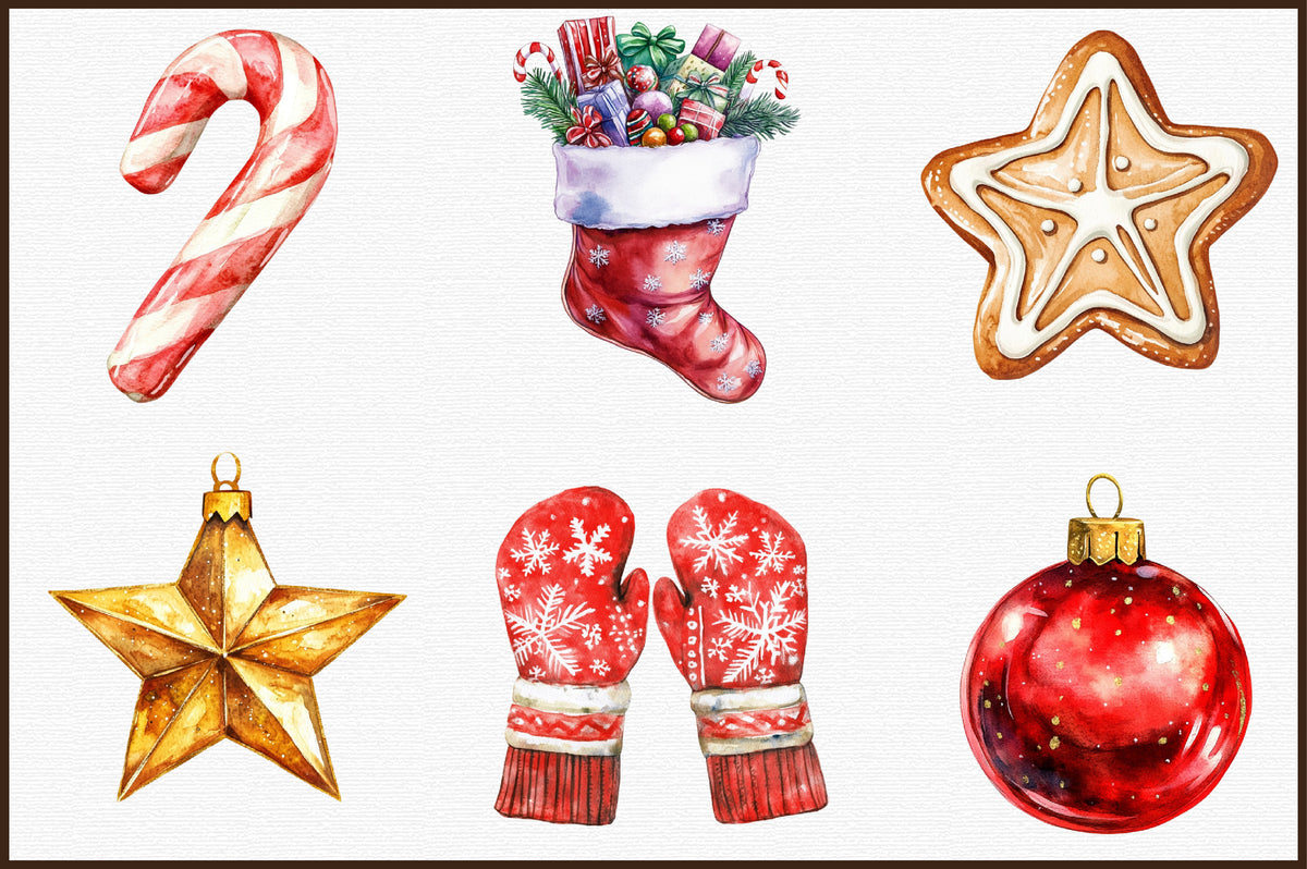 Watercolor Christmas DIY Elements PNG Bundle
