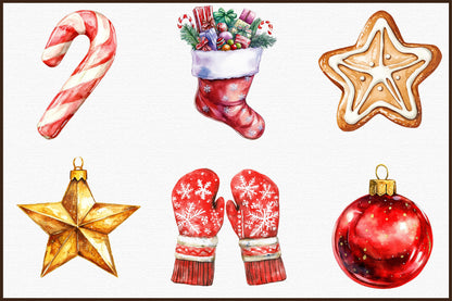 Watercolor Christmas DIY Elements PNG Bundle