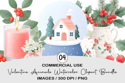Watercolor Christmas Decor Clipart Bundle PNG