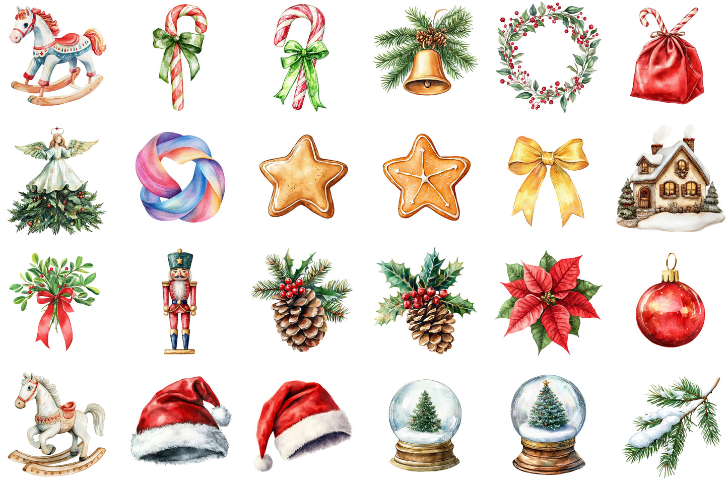 Watercolor Christmas Decor Clipart PNG Bundle