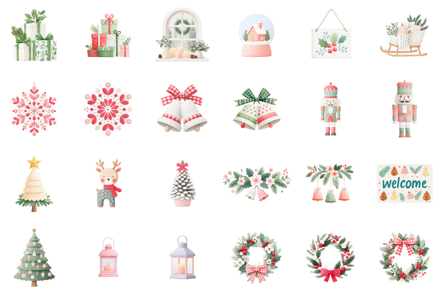 Watercolor Christmas Decor Clipart PNG Bundle