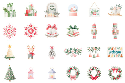 Watercolor Christmas Decor Clipart PNG Bundle