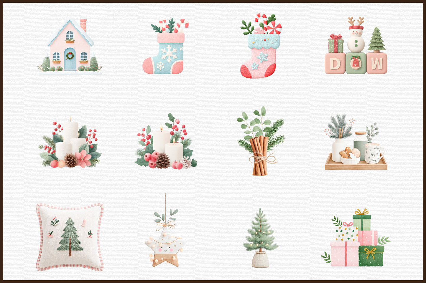 Watercolor Christmas Decor Clipart PNG Bundle