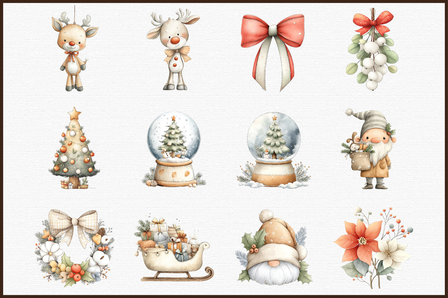 Watercolor Christmas Decor Clipart PNG Bundle