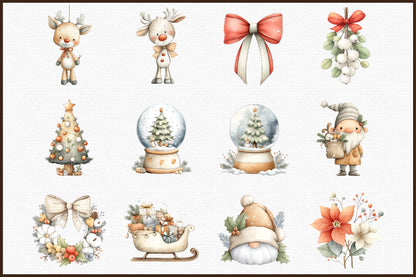 Watercolor Christmas Decor Clipart PNG Bundle