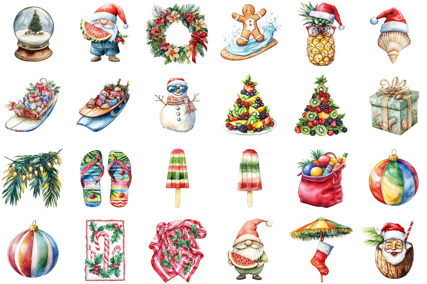 Watercolor Christmas in July Clipart PNG Bundle