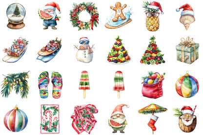 Watercolor Christmas in July Clipart PNG Bundle