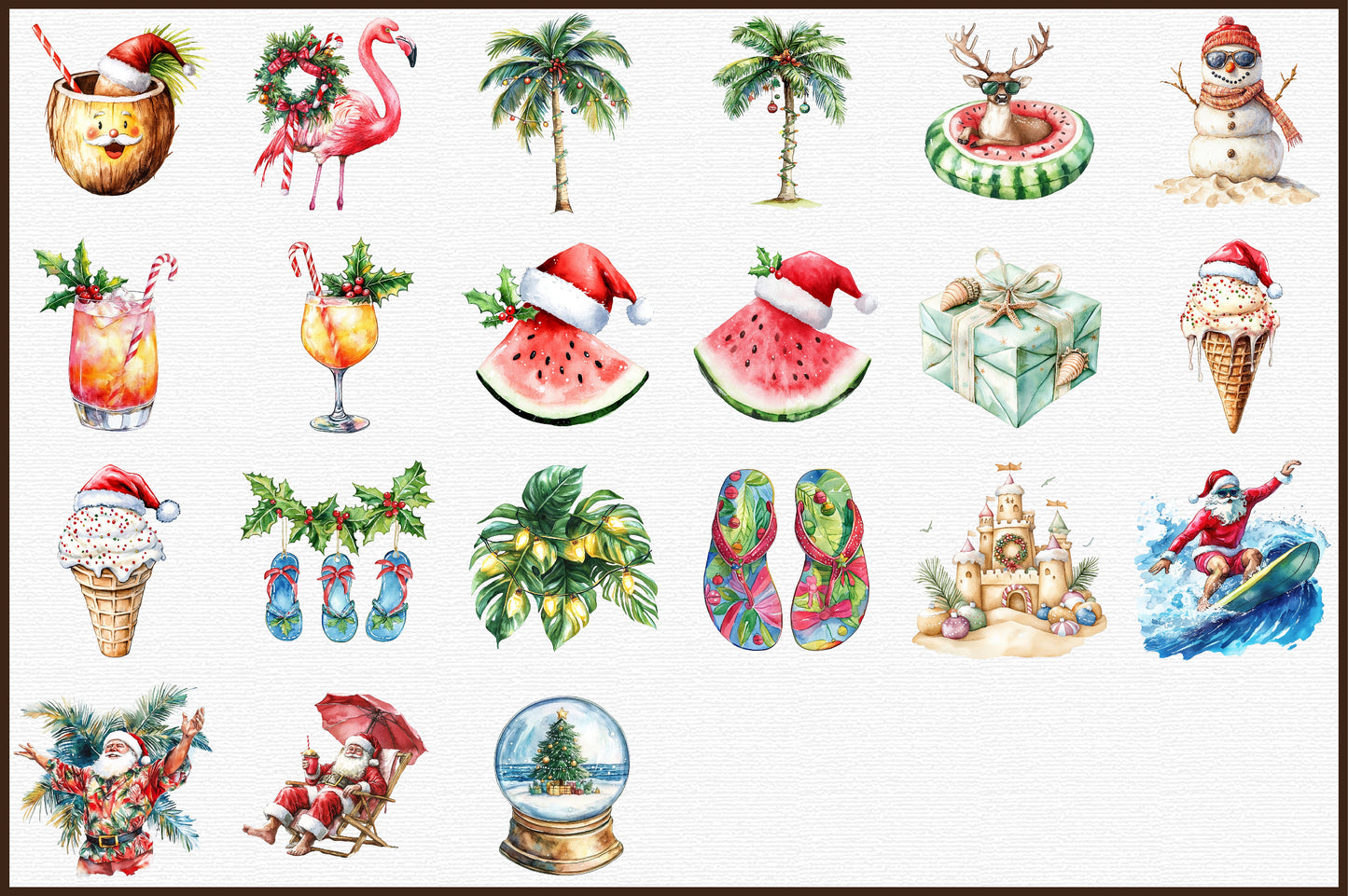 Watercolor Christmas in July Clipart PNG Bundle