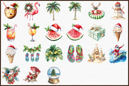 Watercolor Christmas in July Clipart PNG Bundle