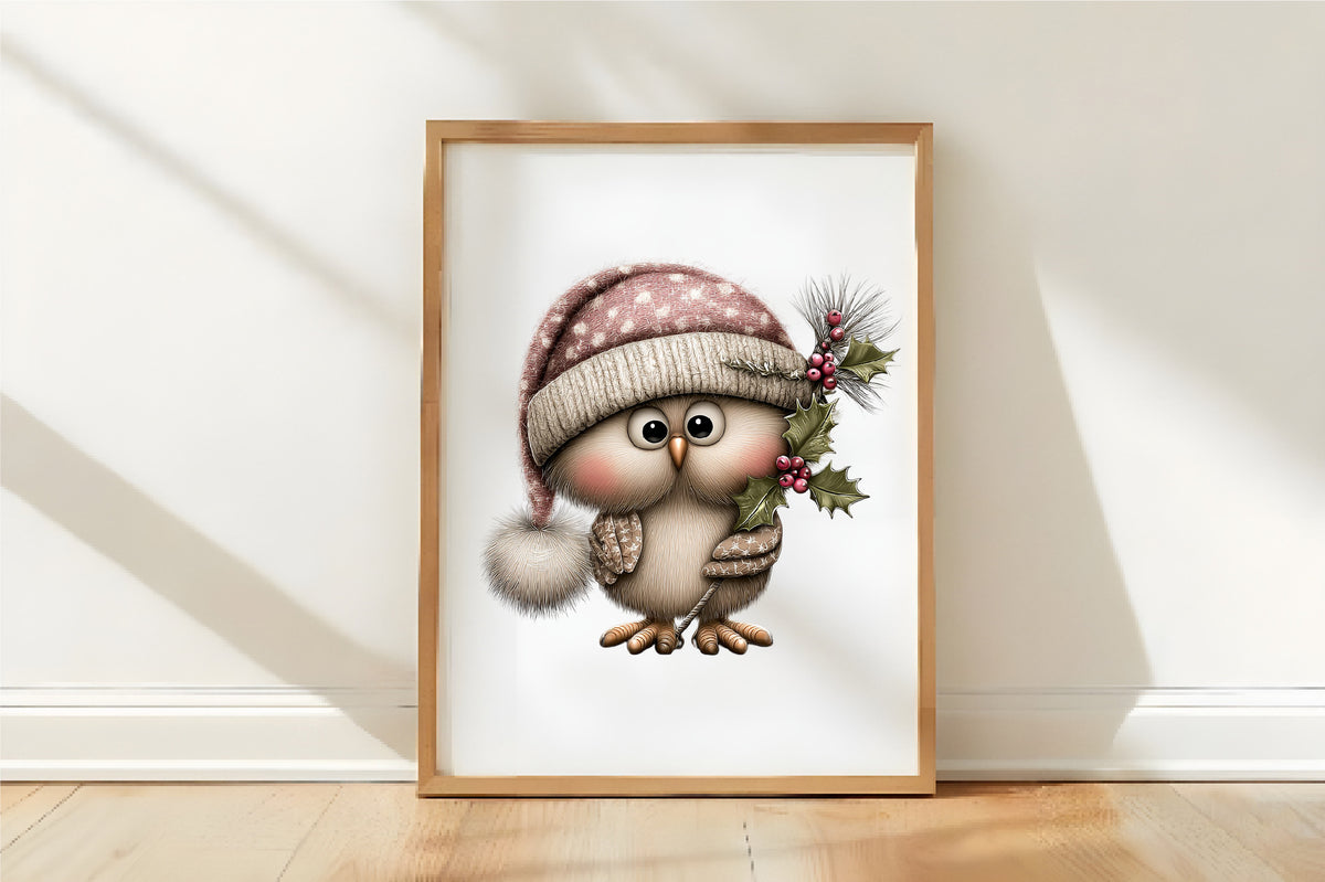Watercolor Christmas Owls Clipart PNG