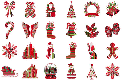 Watercolor Christmas Pattern Clipart PNG Bundle