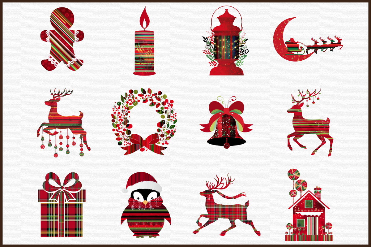 Watercolor Christmas Pattern Clipart PNG Bundle