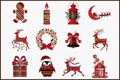 Watercolor Christmas Pattern Clipart PNG Bundle